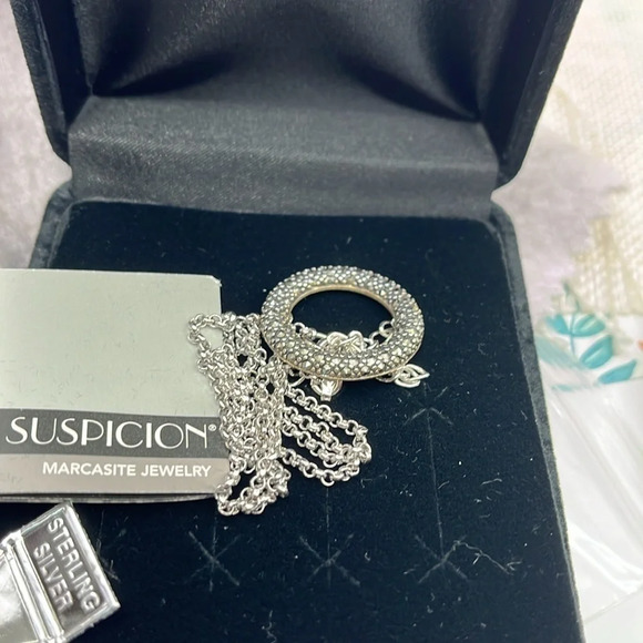 Vintage Sterling Silver Marcasite 16-18” Adjustable Necklace and Pendant - Picture 11 of 11